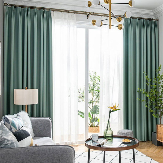 遮光カーテン、不透明カーテン、フリルテープ付き遮光カーテン、寝室、リビングルーム用断熱遮光カーテン、カルダモングリーン