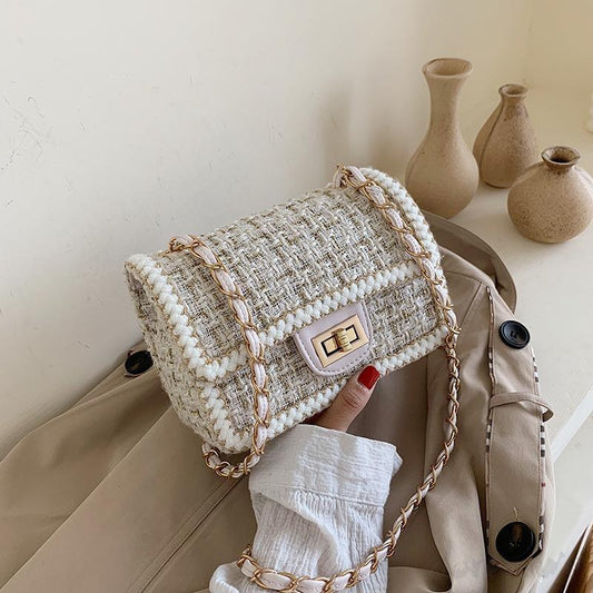 無地チェーン 小物入れデコラティブ フェミニン ショルダーバッグ