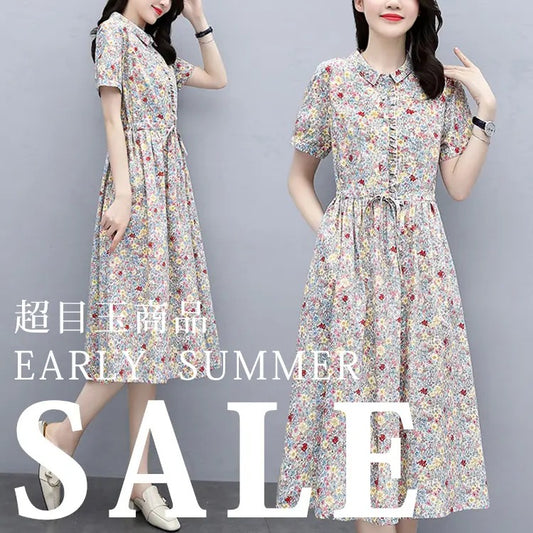 【花柄ワンピース】小花柄デザイン きちんと可愛い 涼しげで柔らかな着心地!