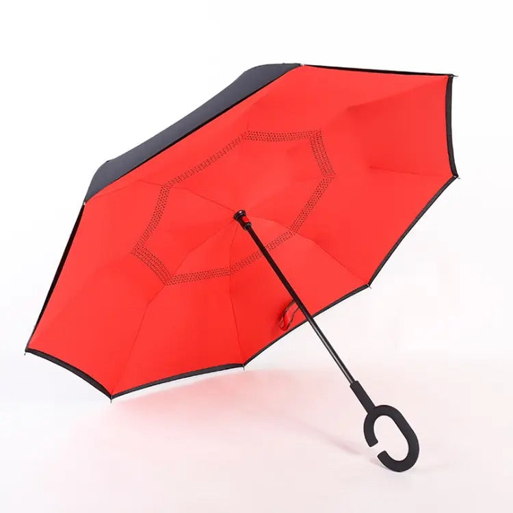 【晴雨兼用逆さ傘】逆に開くことで、濡れずに収納できる ワンボタン開閉で便利 二重生地 晴雨兼用