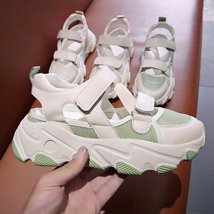 【本革スポーツサンダル】可愛い 滑り止め ダッドスニーカー 通気性が良く快適