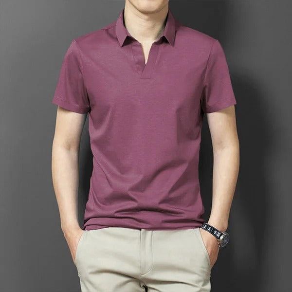 純色VネックTシャツ　ブランド　天然シルク　上質の素材　軽薄　快適　柔軟　肌に優しい　高弾力　着痩せ効果