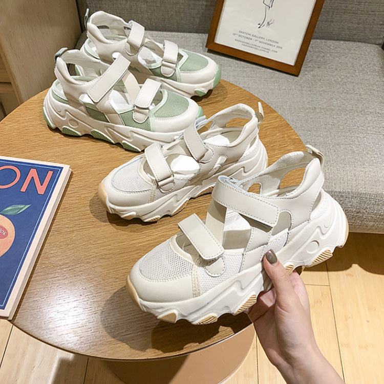 【本革スポーツサンダル】可愛い 滑り止め ダッドスニーカー 通気性が良く快適