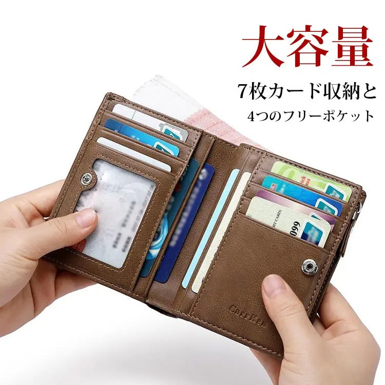 【二つ折り財布】小銭入れがとても便利です。大容量＆多機能　本革メンズ財布新登場！手触り良い　耐久性抜群　柔らか